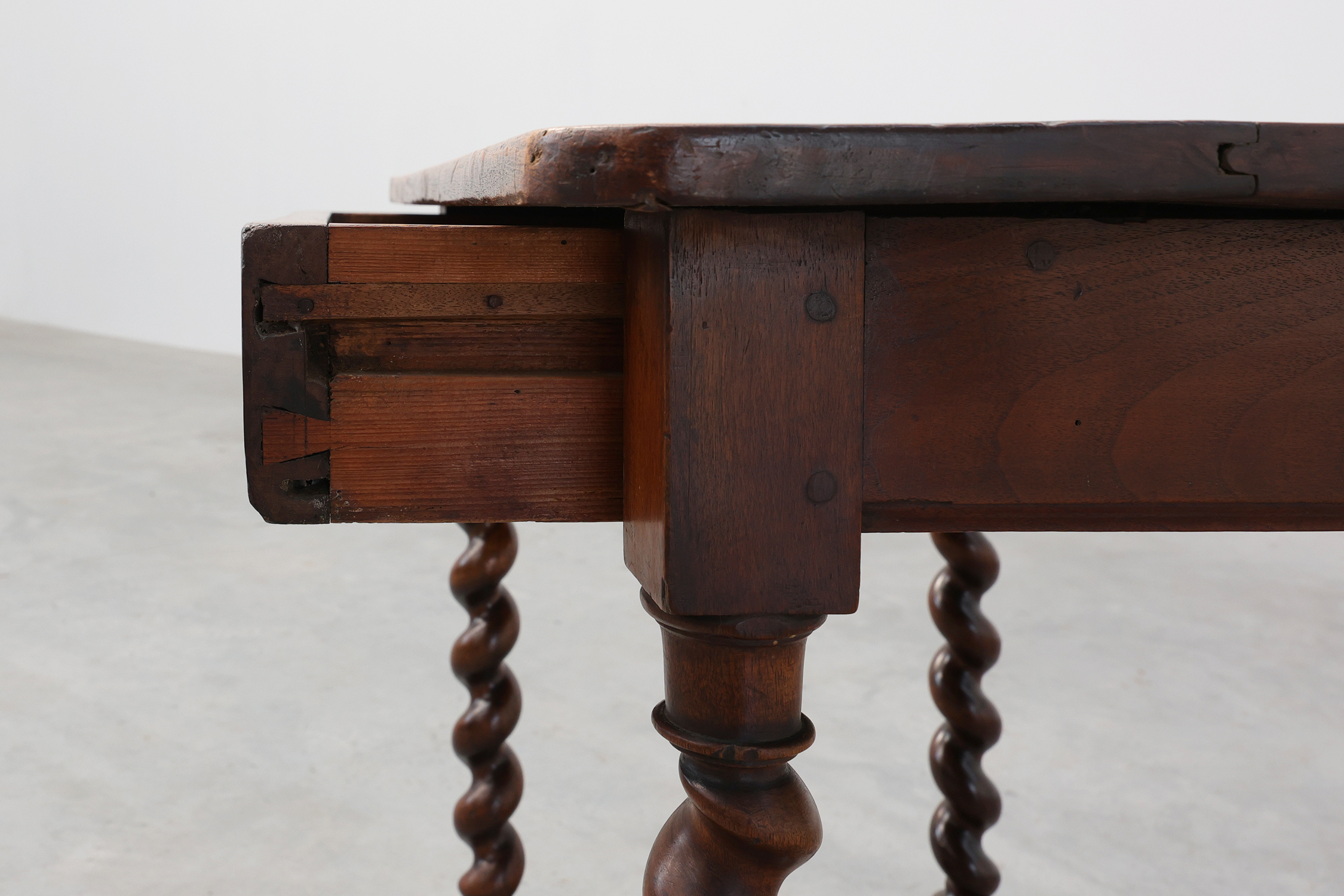 French Barley Twist Walnut Side Table with Drawer, circa 1880thumbnail